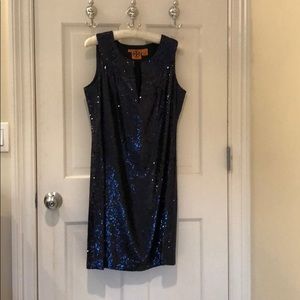 Navy silk sequin party dress
